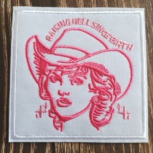 Raising Hell Since Birth Funny Western Southern Country Iron on Patch